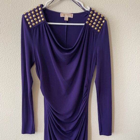 Michael Kors, Purple, Cocktail Long Sleeves Draped Spring Party Dress - Picture 1 of 5